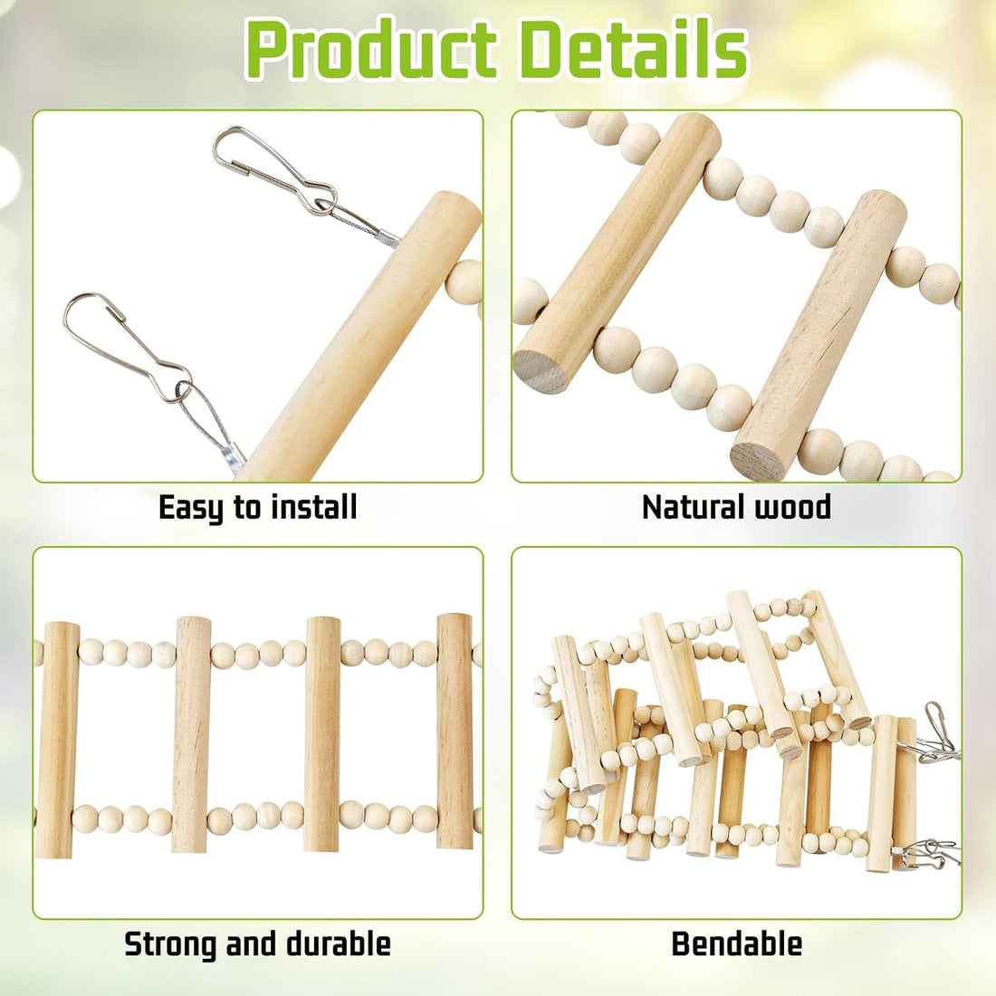 BNOSDM Long Bird Ladder Bridge 39.4 in Wooden Parakeet Climbing