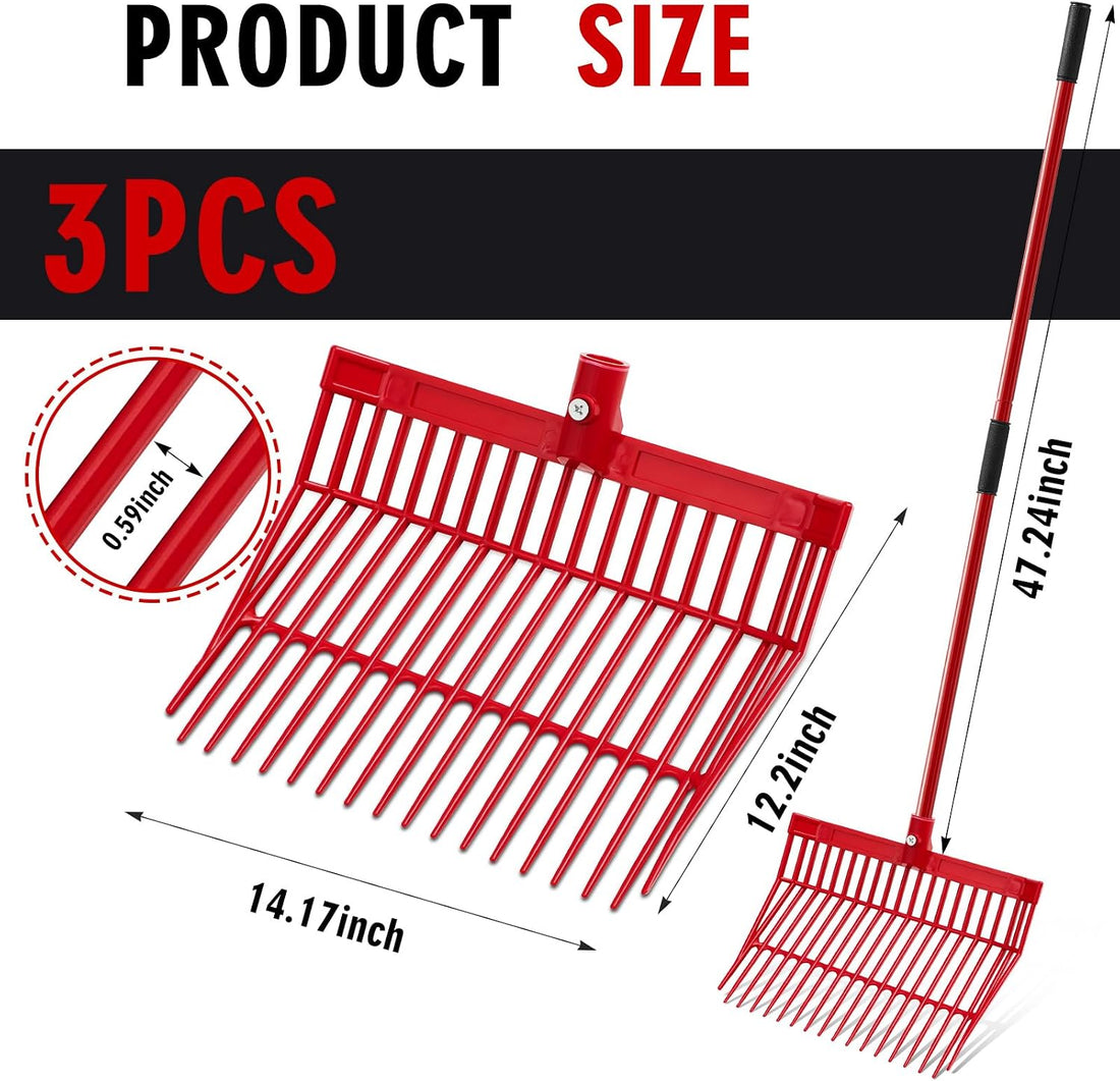 Lasnten 3 Sets Black ABS Manure Fork with Long Metal Handle