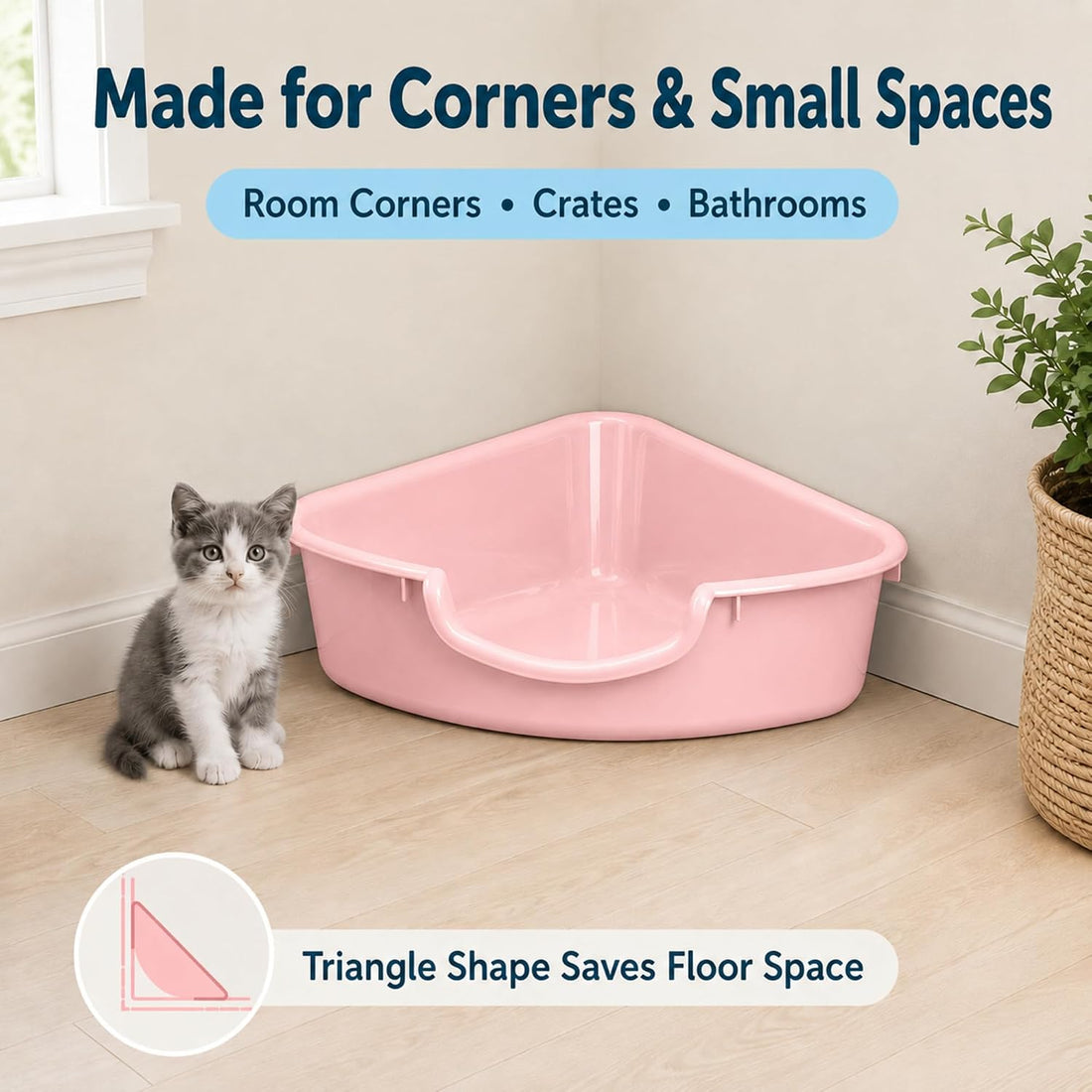 Corner Litter Box, Low Entry Kitten Litter Box for Small Cats