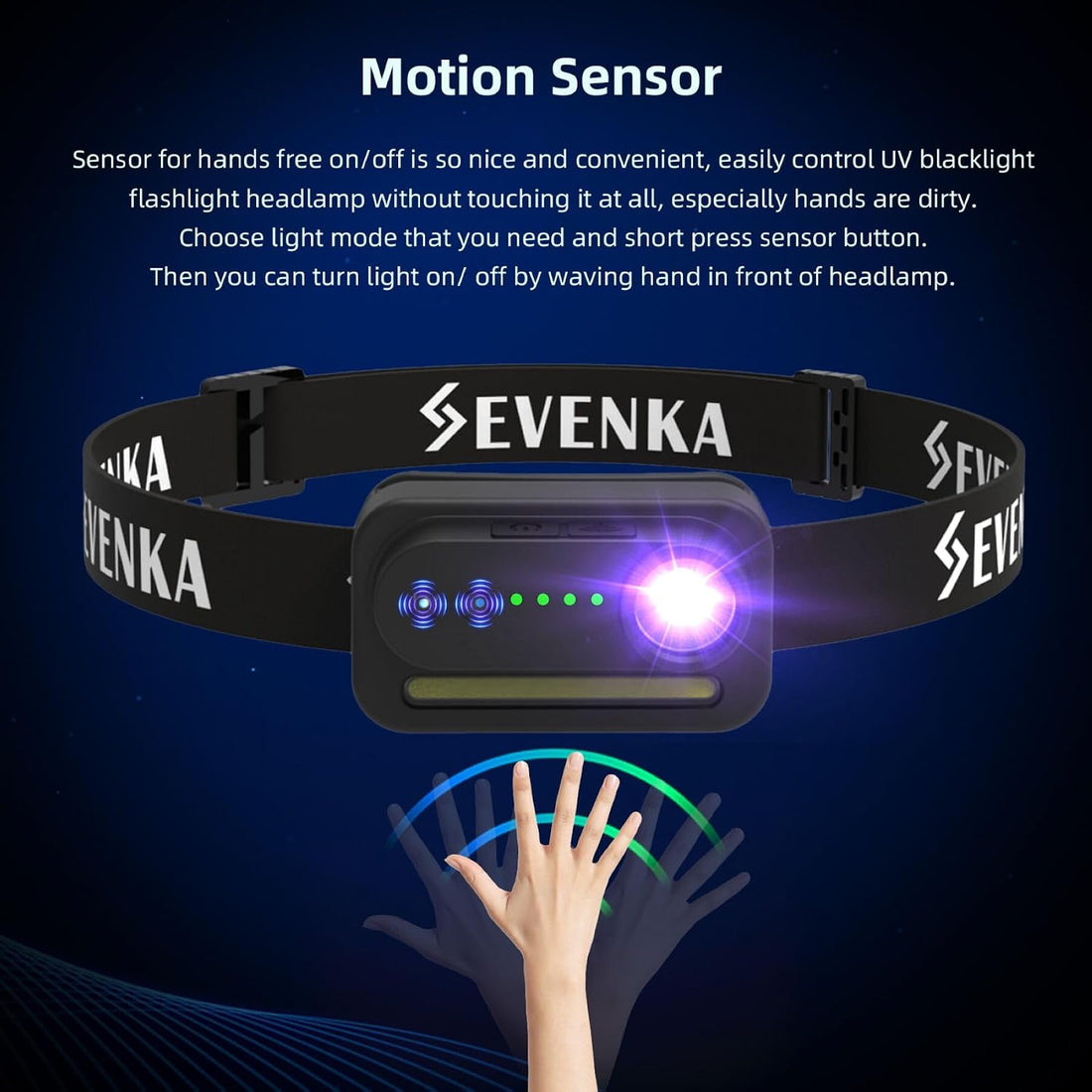 SEVENKA 2in1 UV Headlamp Flashlight Black Light & White Light