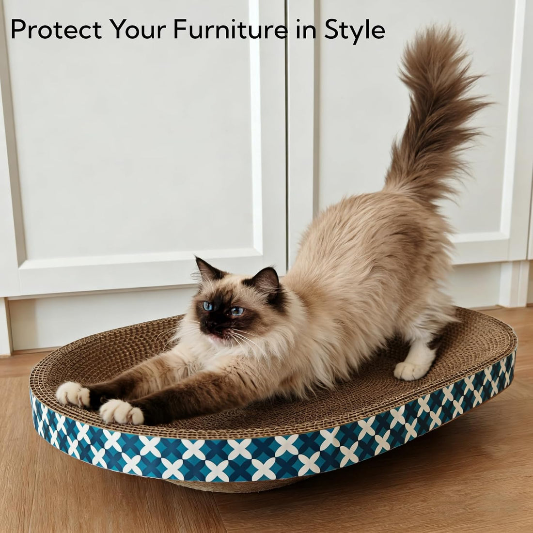 Cat Scratcher Bed with Toys, 2 Pack Oval Cat Scratcher Cardboard