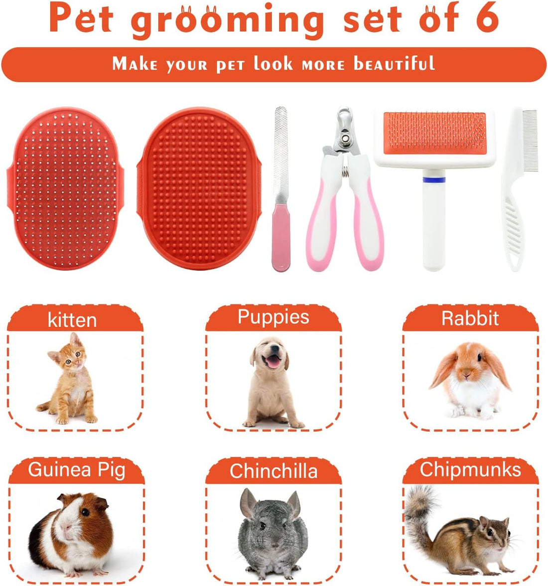 Cat Grooming Kit Set with Pet Shedding Slicker Brush Nail Clipper