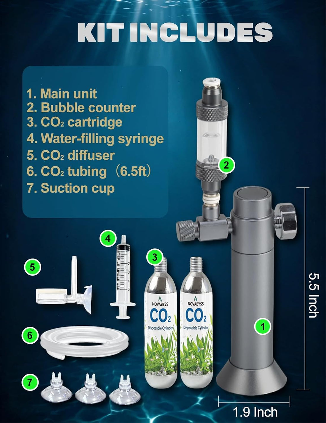 Aquarium CO2 Kit with Regulator, 2 x 16g Cartridges, 3/8" Thread