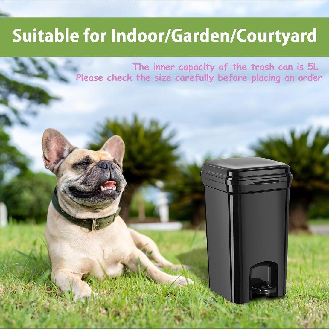 Dog Poop Trash Can, All-Black, 5-Liter