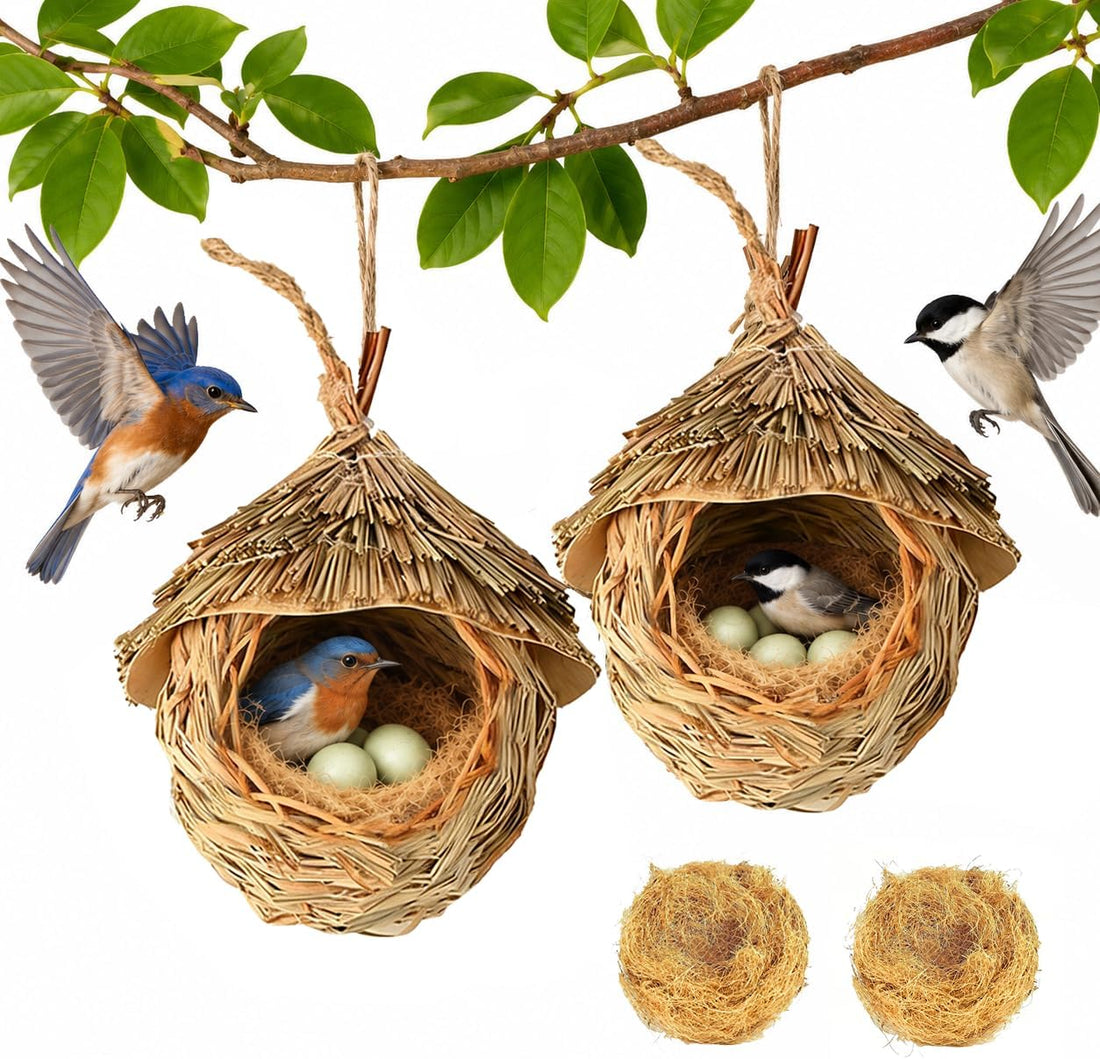 2 Pack Hanging Bird Nest, Handwoven Natural Grass Bird House
