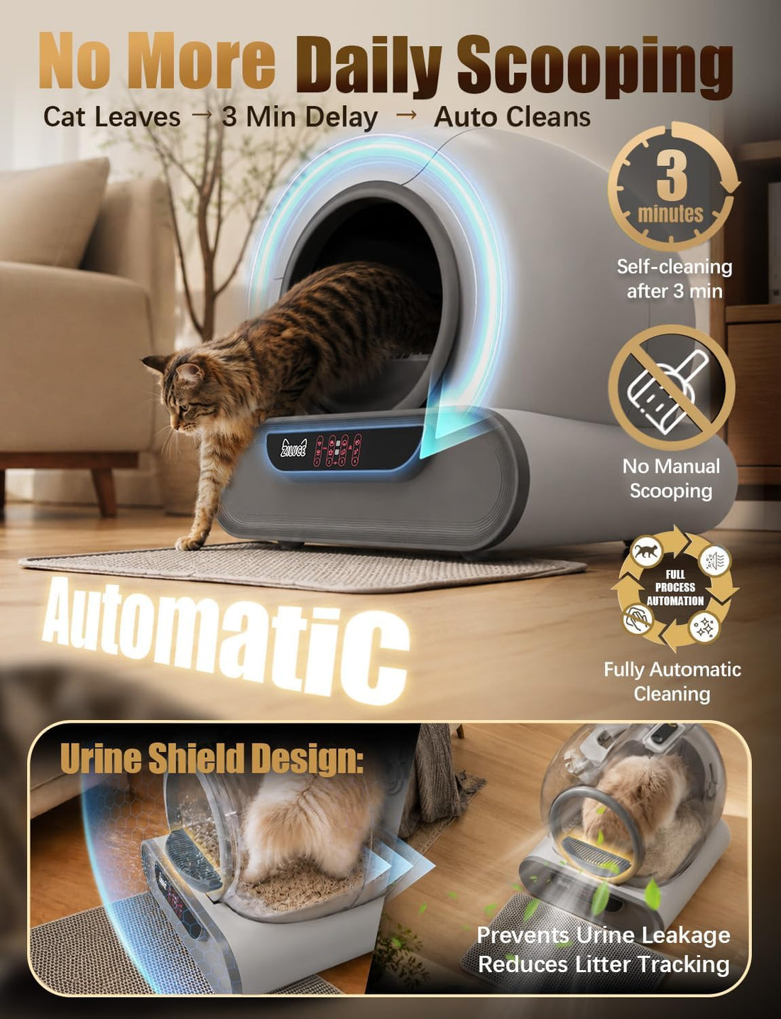 70L Anti-Pinch Feature Automatic Cat Litter Box