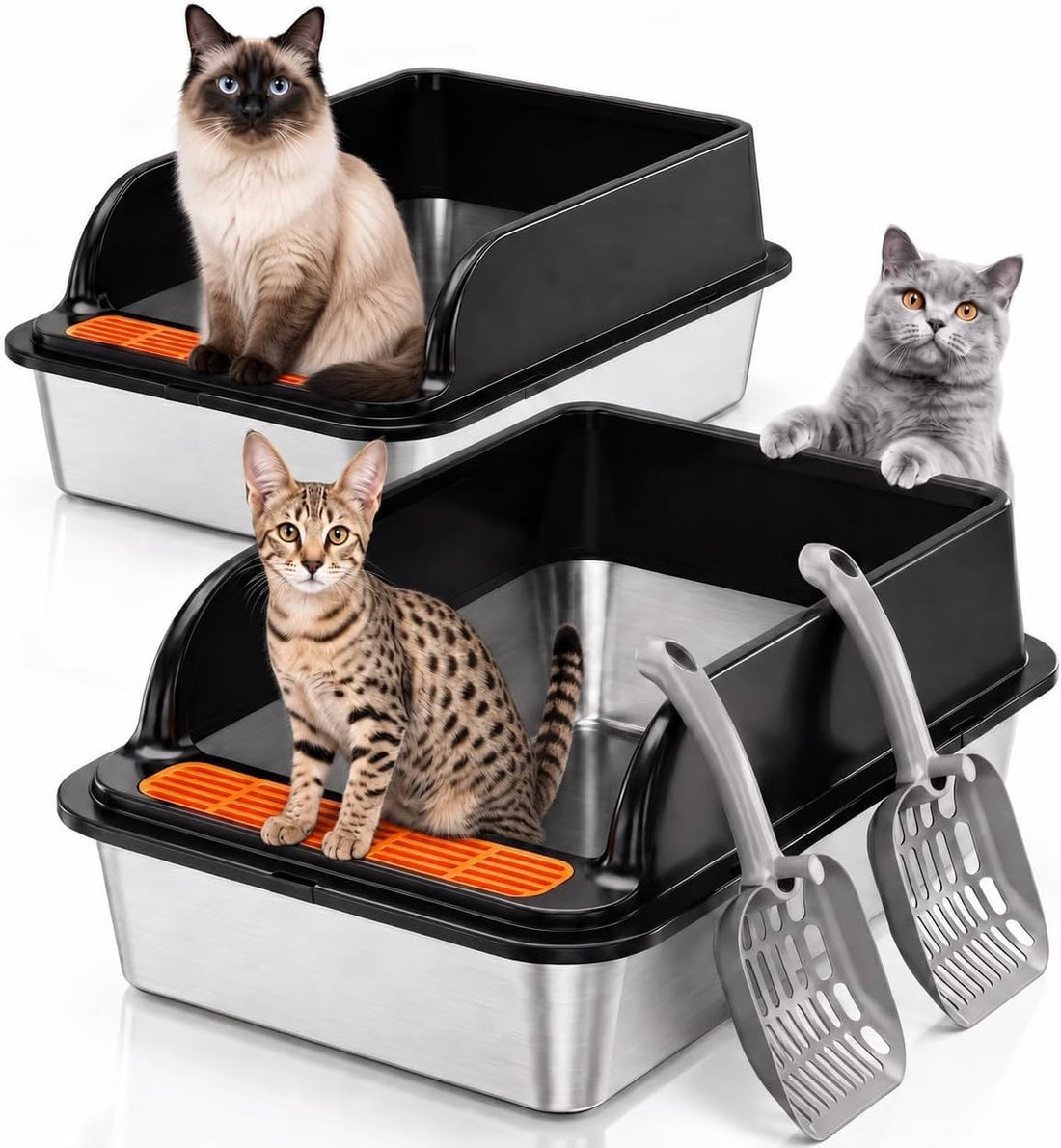 Jotesnew Small Stainless Steel Cat Litter Box with Scoop