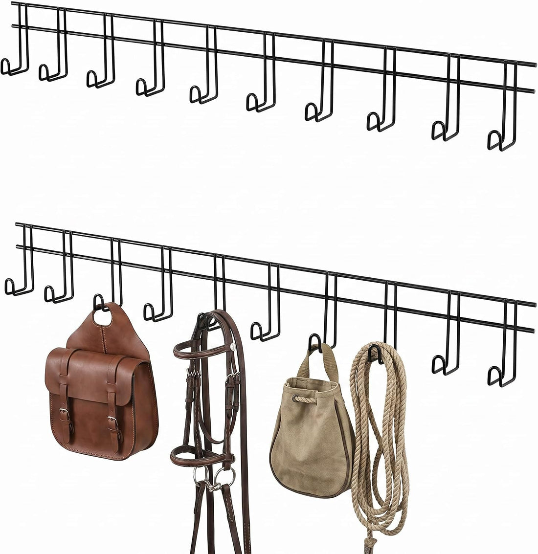 Yaocom 10 Hook 2 Pcs Bridle Hooks Tack Room Metal Wall Hangers Rack