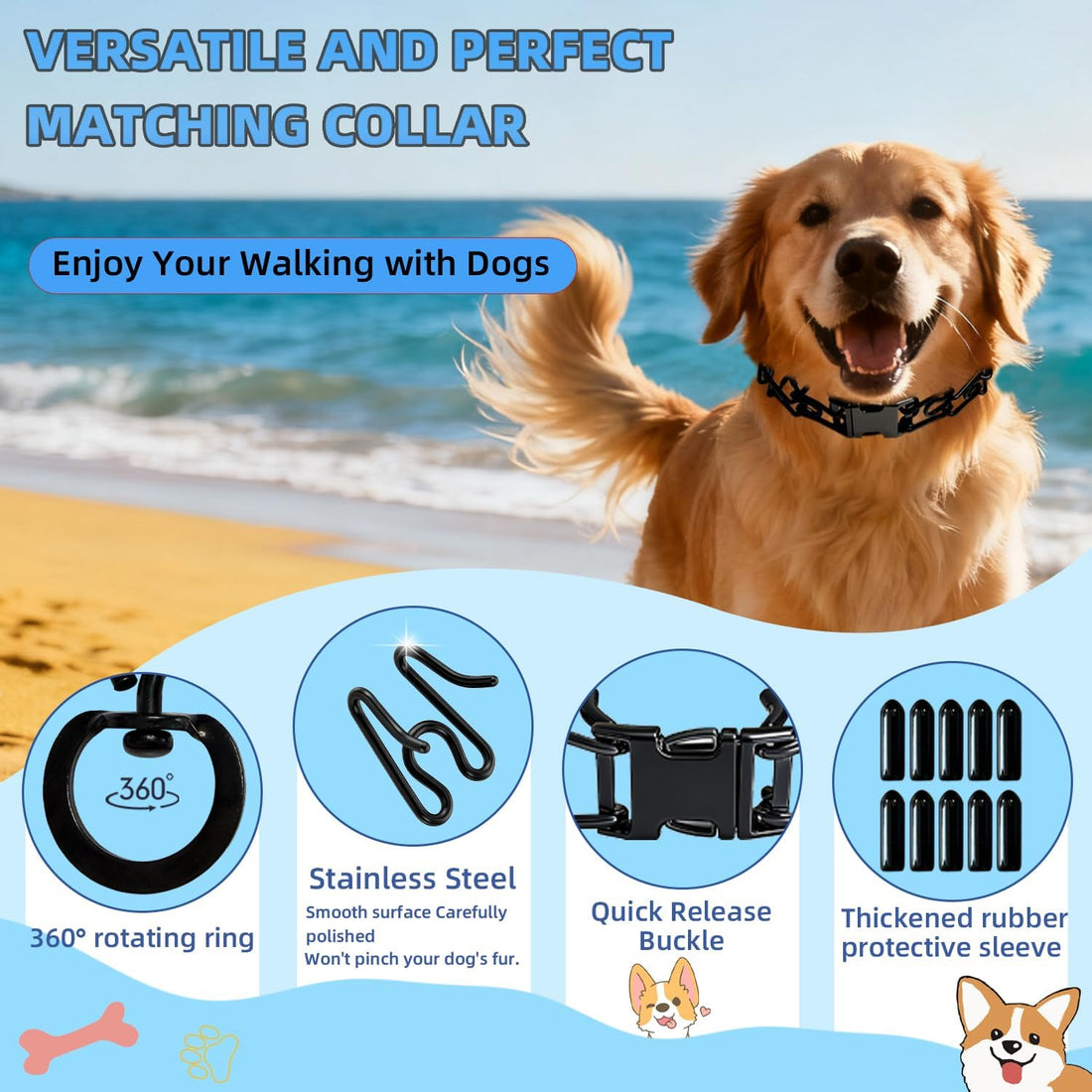 Prong Collar for Dogs, No Pull Dog Pinch Collar for Small Medium