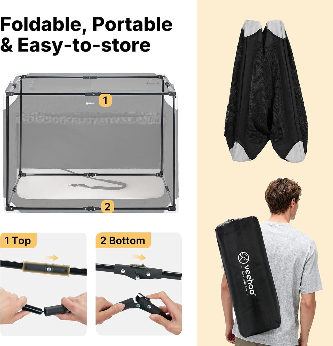 Veehoo 48" Collapsible Dog Travel Crates Portable Dog Kennel
