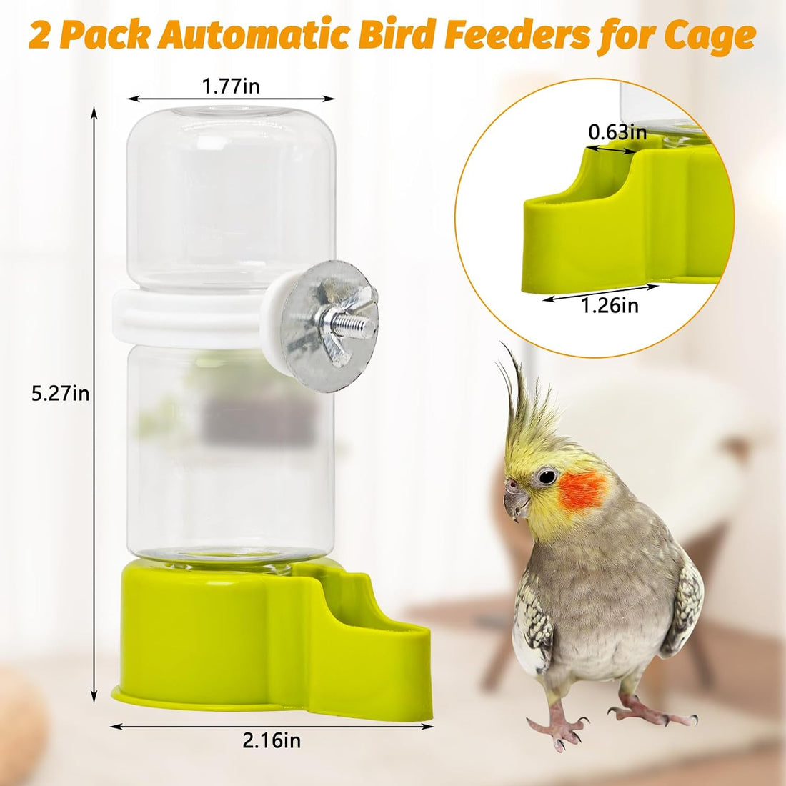 BNOSDM Bird Water Dispenser 2 Pcs Automatic Parakeet Cage Feeder No