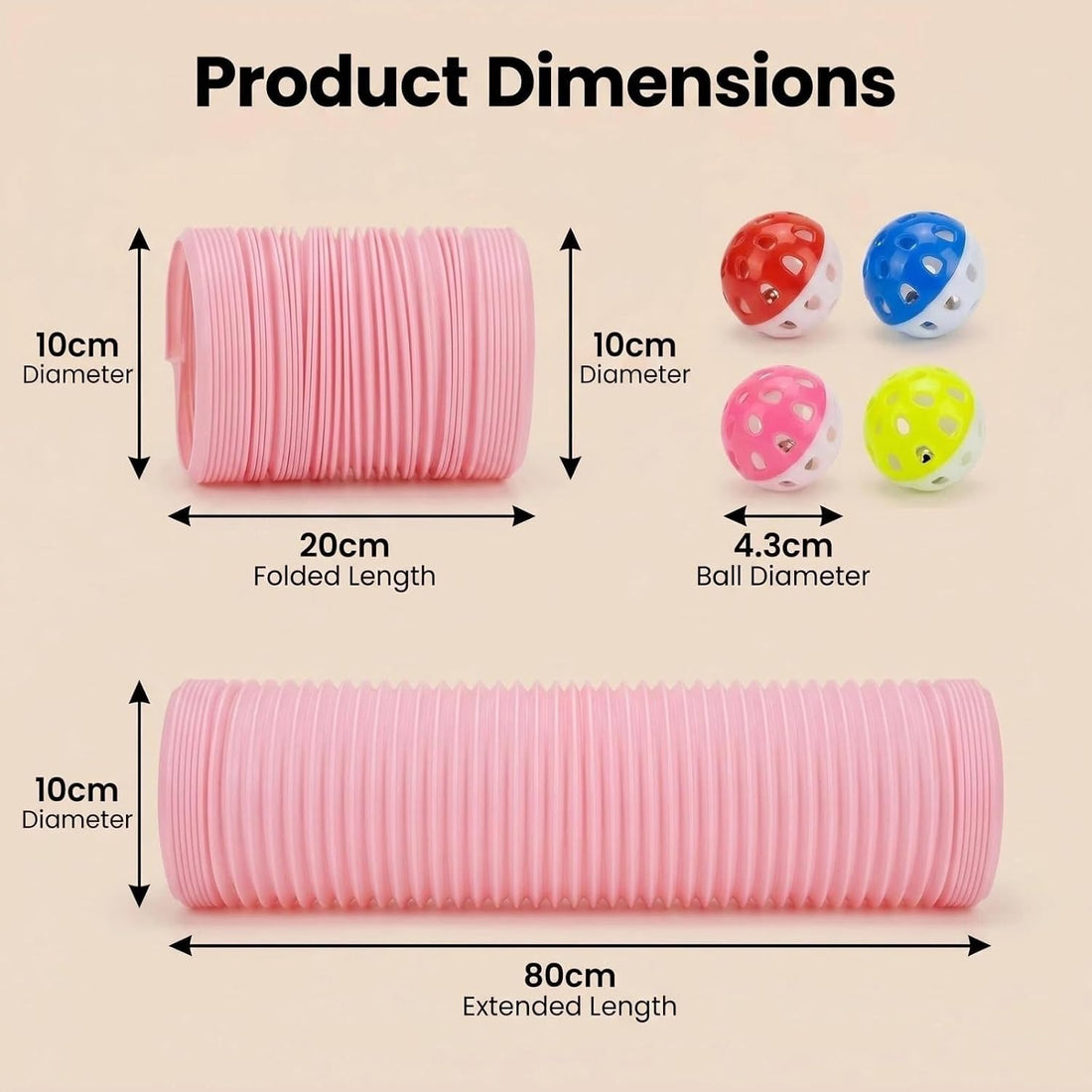 1 Pack Ferret Tubes & Tunnels with 4 Bell Balls, 3.9 in Wide