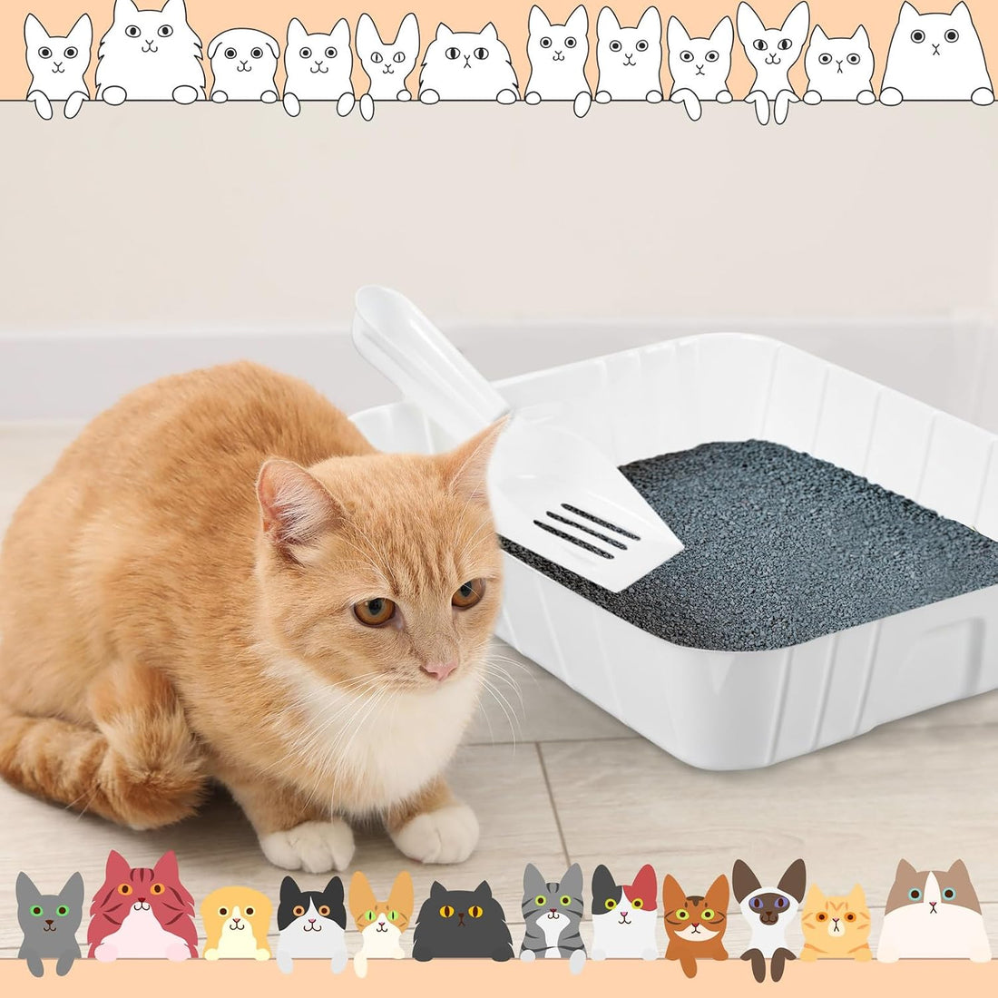 Bokon Pcs 50 Disposable Litter Boxes for Cats with Scoop, White