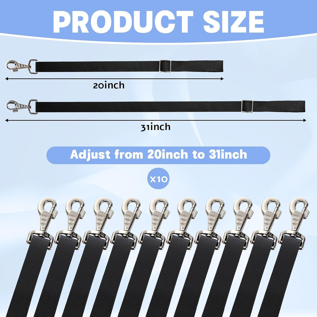 10 Pcs Horse Bucket Strap Hangers, Adjustable 20 to 31 in