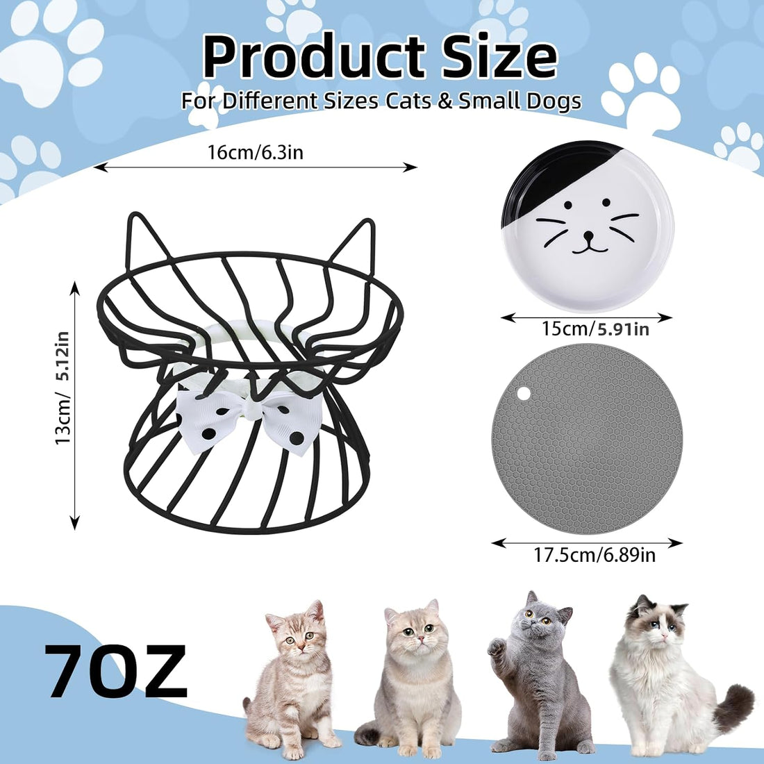 TRUNDISAN Elevated Cat Food Dish, Ceramic, Non-Slip Stand