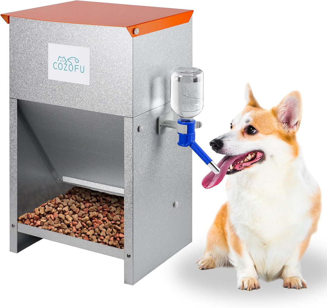 Dog Feeder Galvanized Pet Food Automatic Gravity Dispenser 25lbs