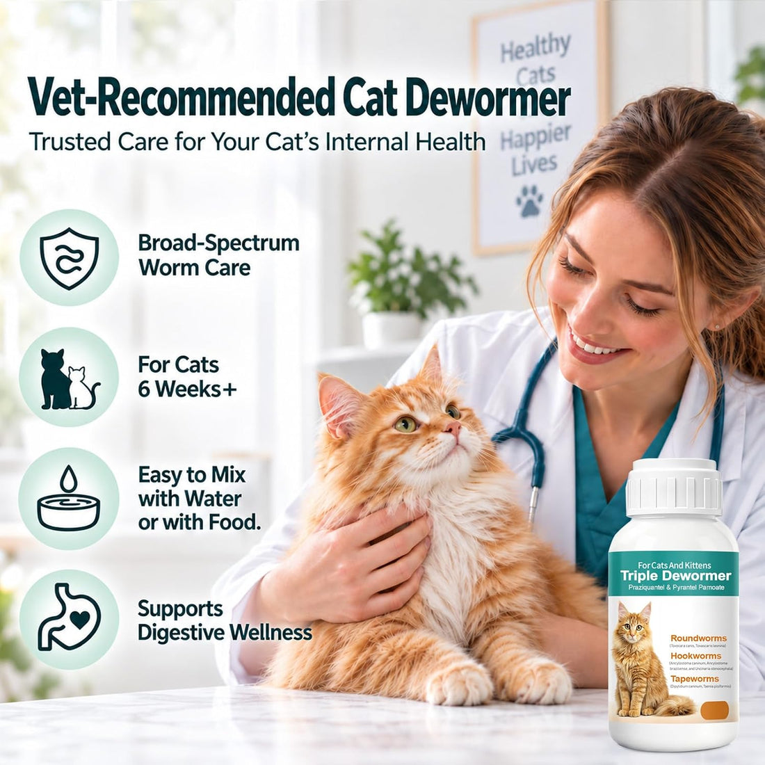 Cat Dewormer Broad Spectrum Triple Dewormer for Cats for Tapeworms