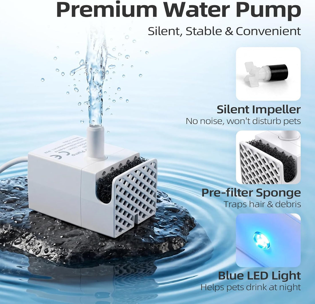 Cat Water Fountain Pump, JY-830 Replacement Pump With Light, Sponge
