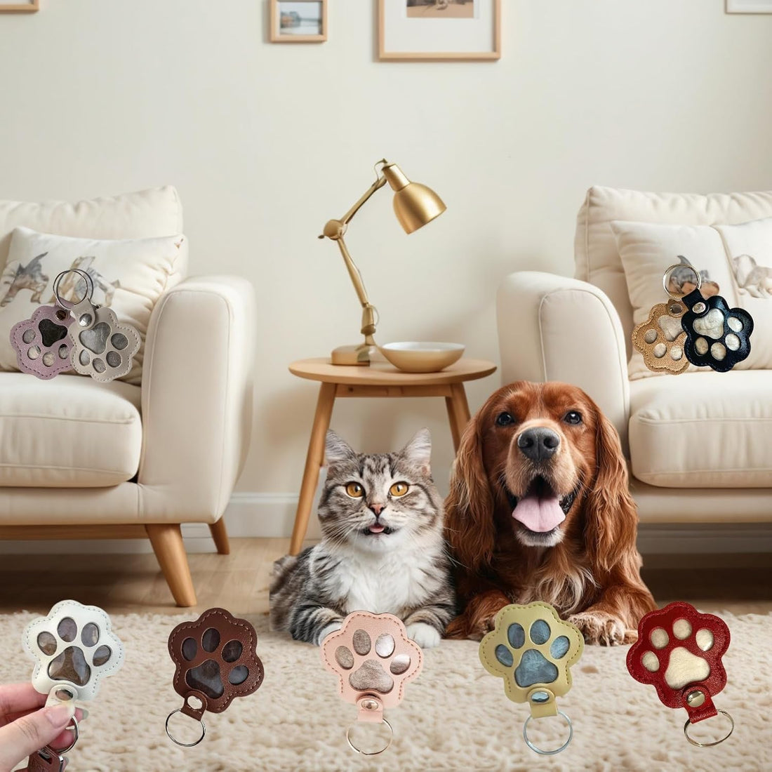 3 Pcs Paw Print Pet Hair & Keepsake Memorial Keychain