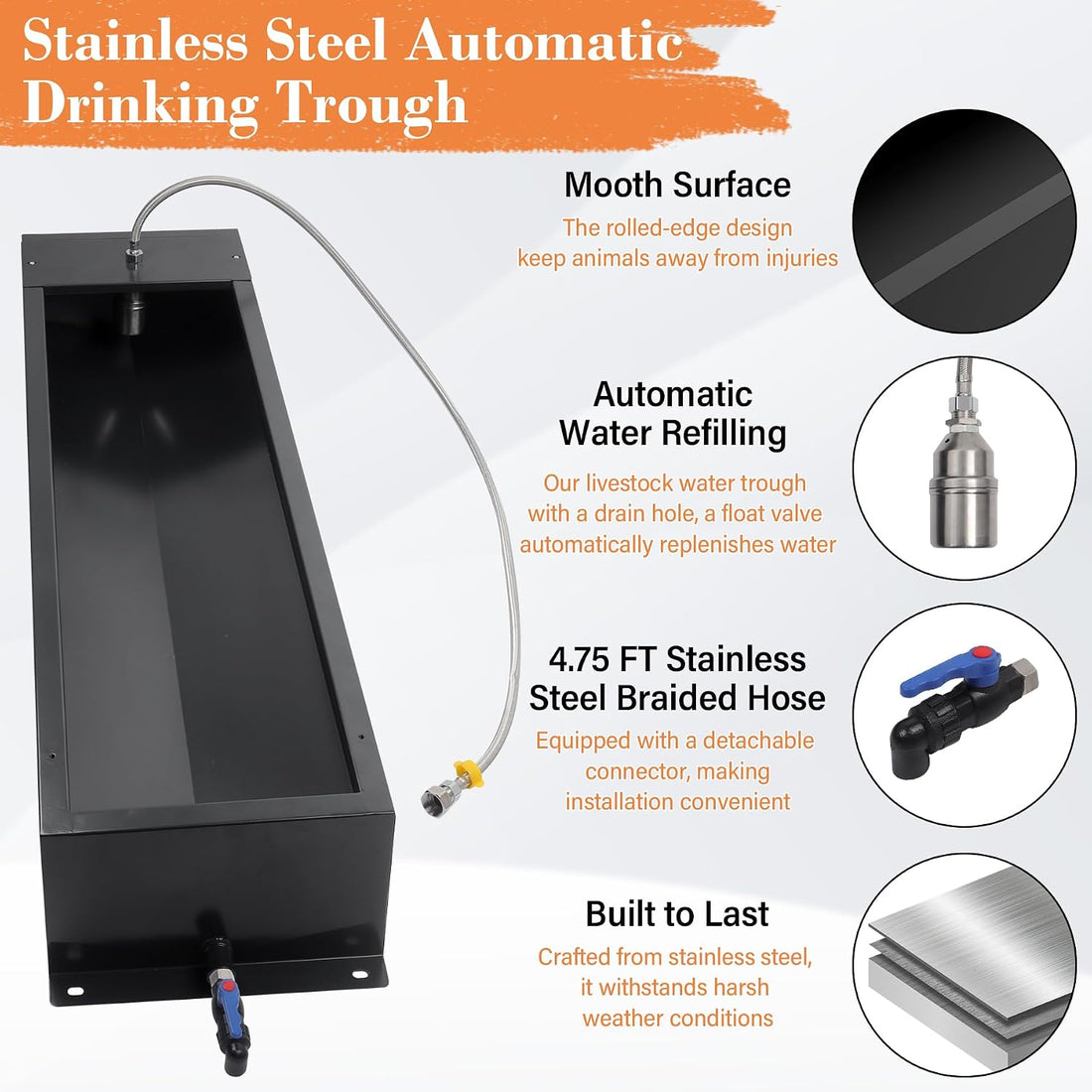 12 Gal Stainless Steel Livestock Water Trough Automatic Waterer