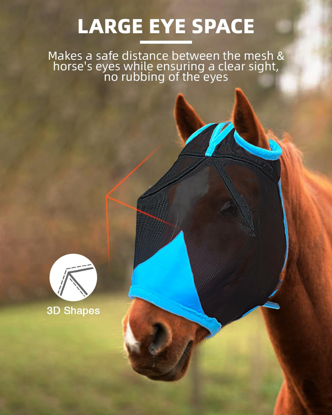 Hilltown Durable Fly Mask for Horses Without Ears - Full, Blue