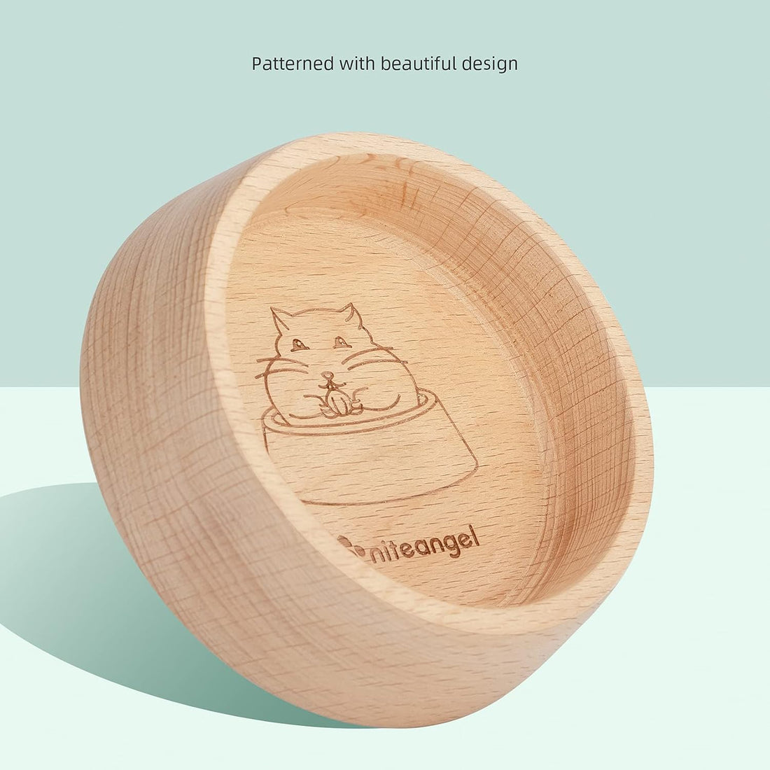 Niteangel Wooden Hamster Food Bowl: Beech Stable & Hammy Pattern