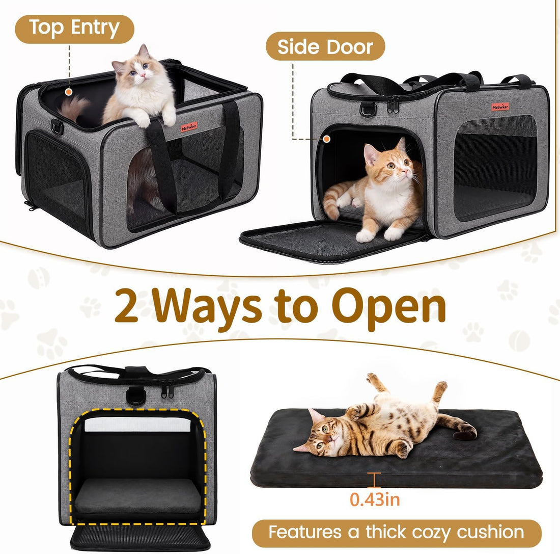 Soft-Sided Cat Dog Pet Travel Carrier Airline Approved, Medium Gray