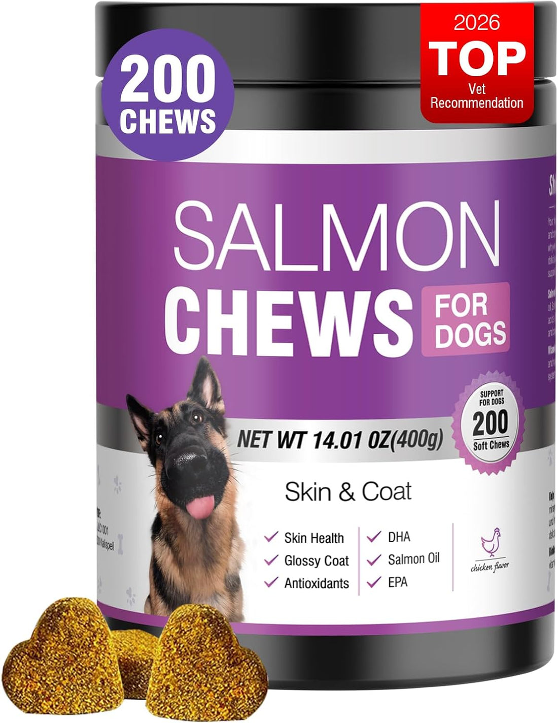Omega 3 Skin and Coat Supplement for Dogs 200 Chews Dog Fish Oil