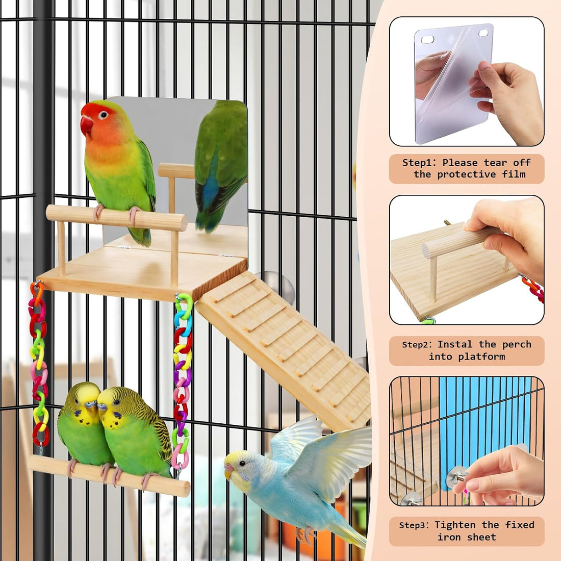 Bird Perches Swing Platform with Bird Mirror Birds Ladder Toys