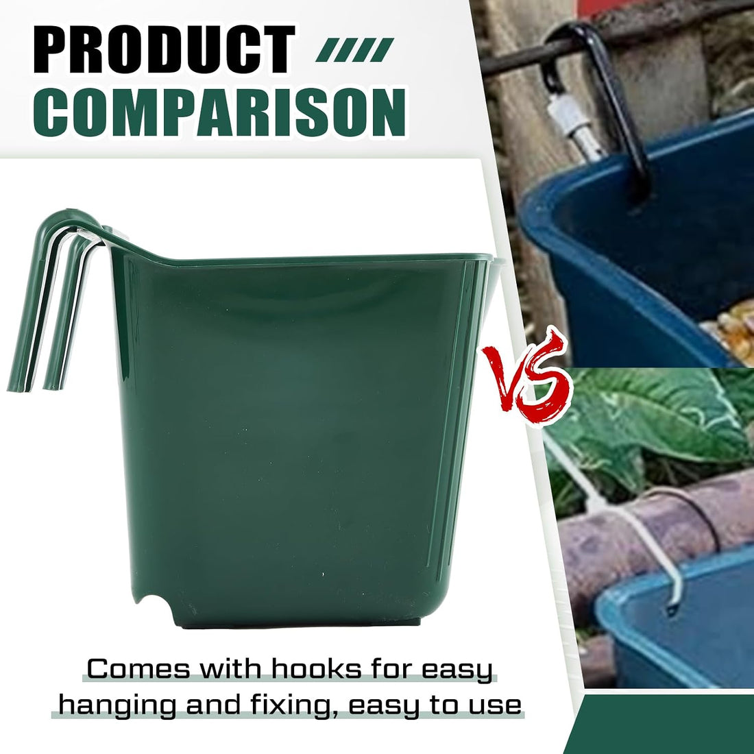 4 Pcs 15 Quart Plastic Hook Over Horse Feed Bucket for Stall Fence