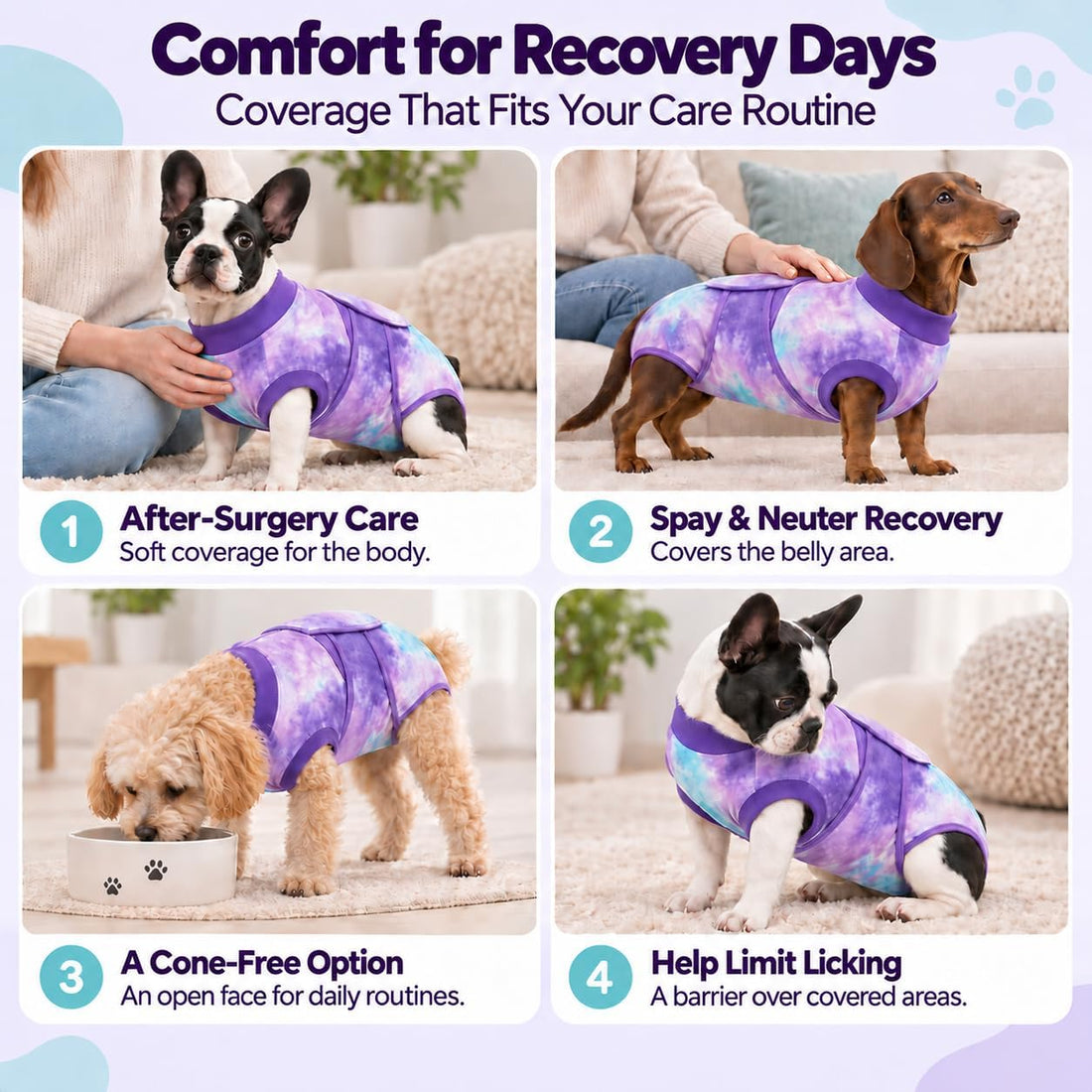 Recovery Suit for Dogs After Surgery, Tie-Dye Breathable Dog Bodysuit