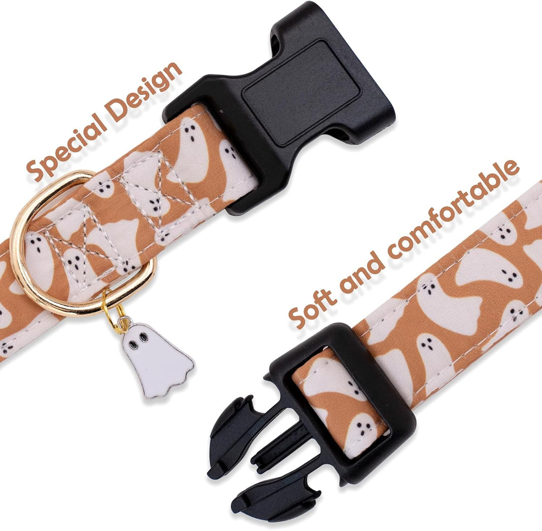 Faygarsle Orange Halloween Dog Collar Ghost Pattern Fall Collar