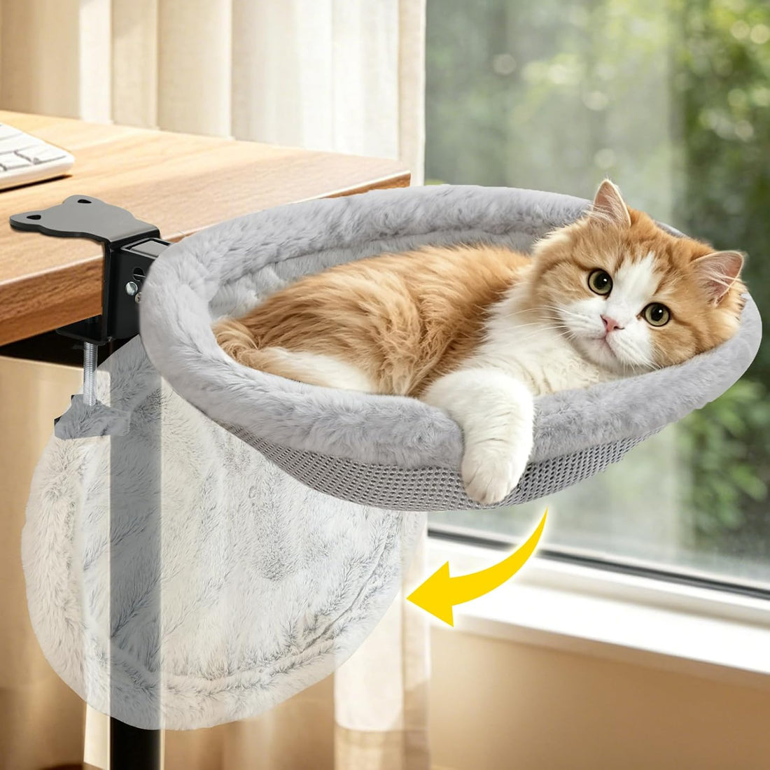 Cat Desk Bed, One-Click Foldable Cat Bed for Desk Hammock Up to 40 Lbs