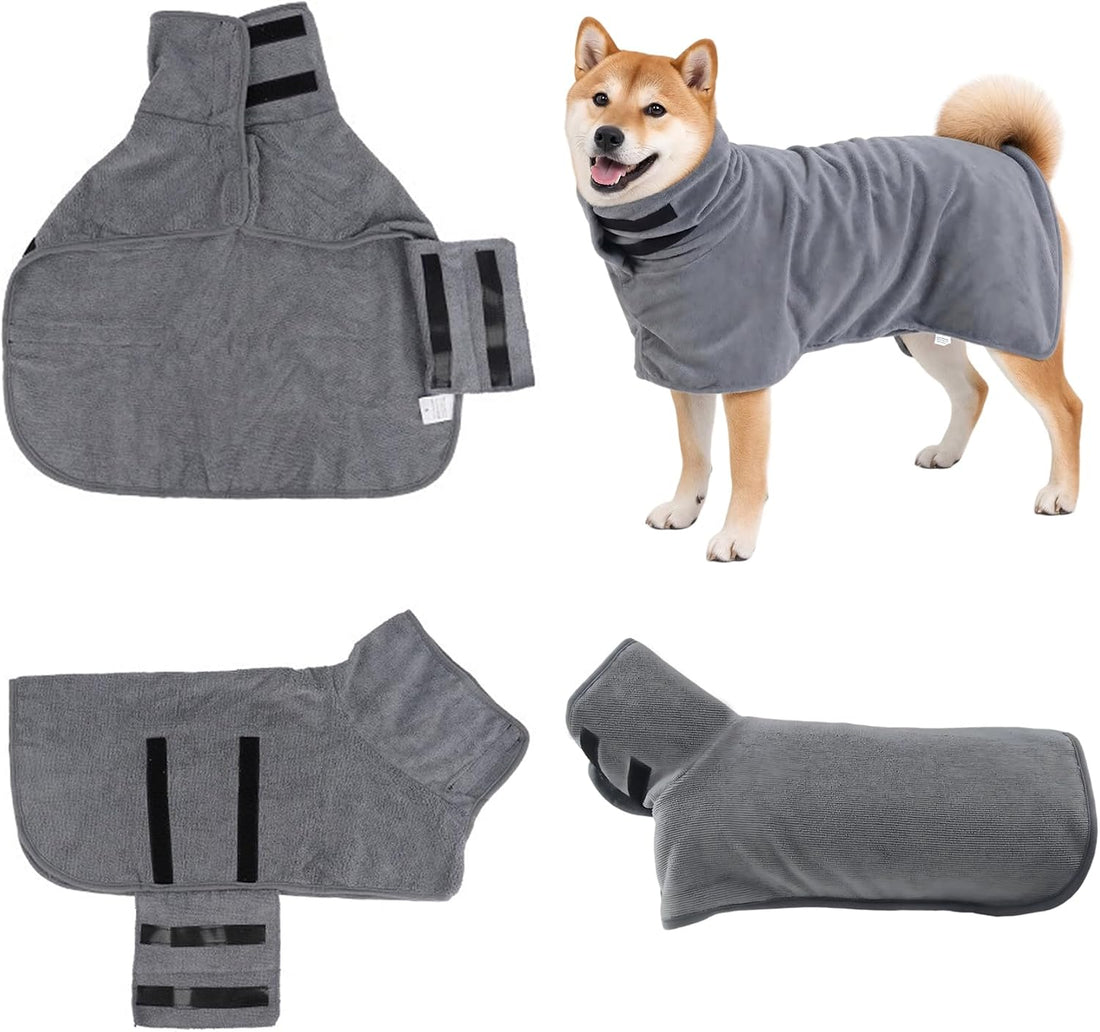 Dog Bathrobe Super Absorbent Pet Drying Towel Robe with Adjustable