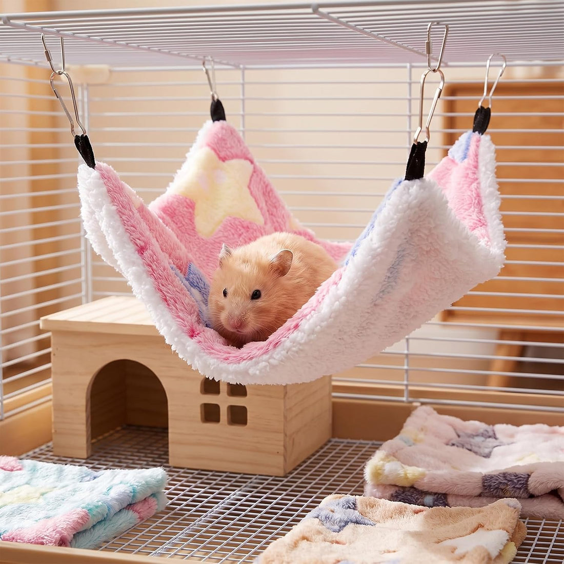 2Pcs Guinea Pig Hammock, Hanging Corner Pet Rat Hammock with Hooks