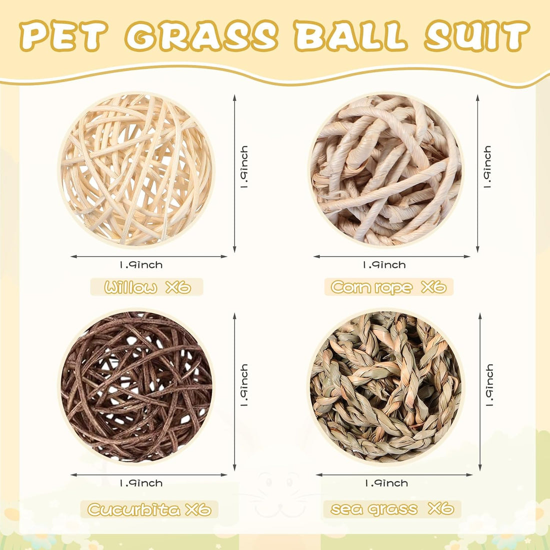 Sosation 24 Pcs Bunny Chew Grass Balls Rolling Chew Toys for Small