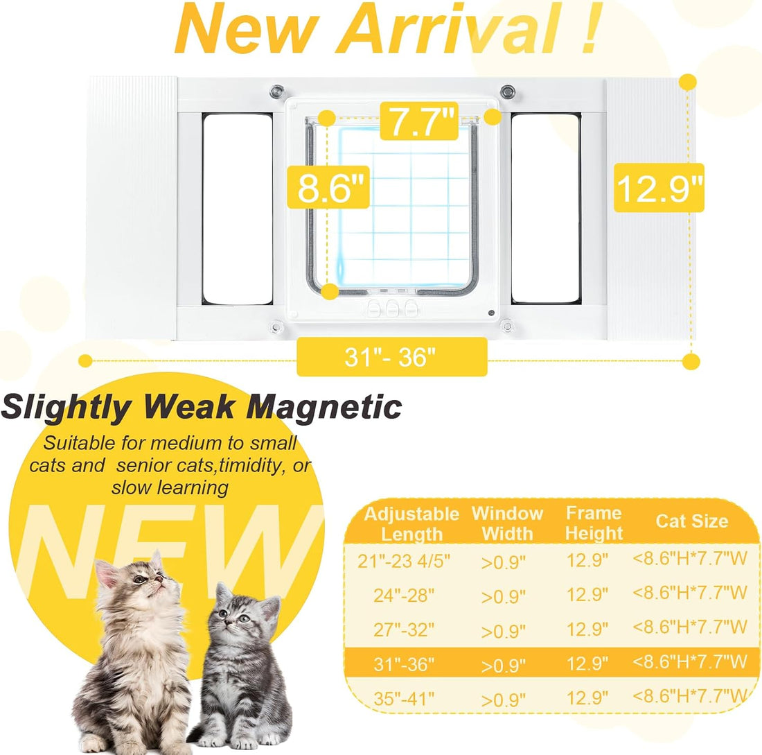 Cat Door for Window, Aluminum Frame, 4-Way Lock