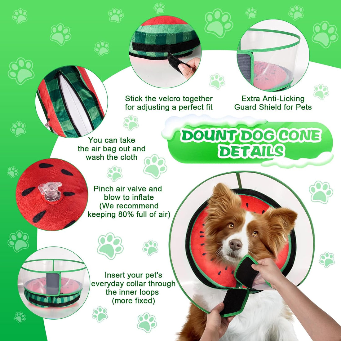 CNEO Inflatable Dog Cone Collar with Detachable Enhanced Anti-Licking