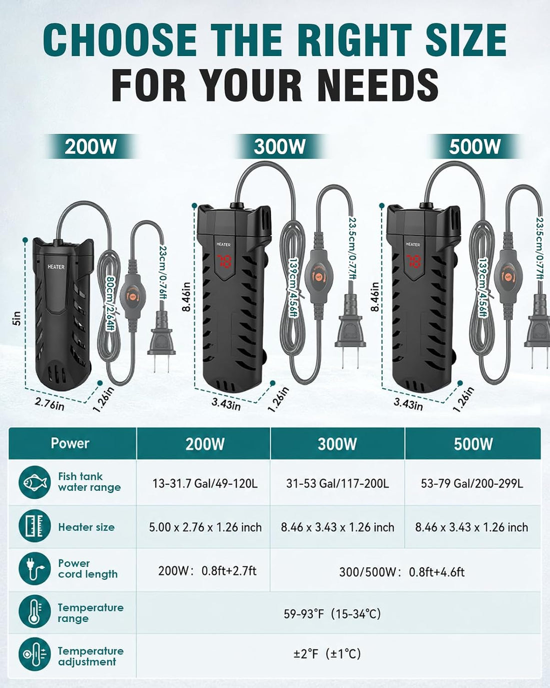 300W Aquarium Heater, Fish Tank Heater