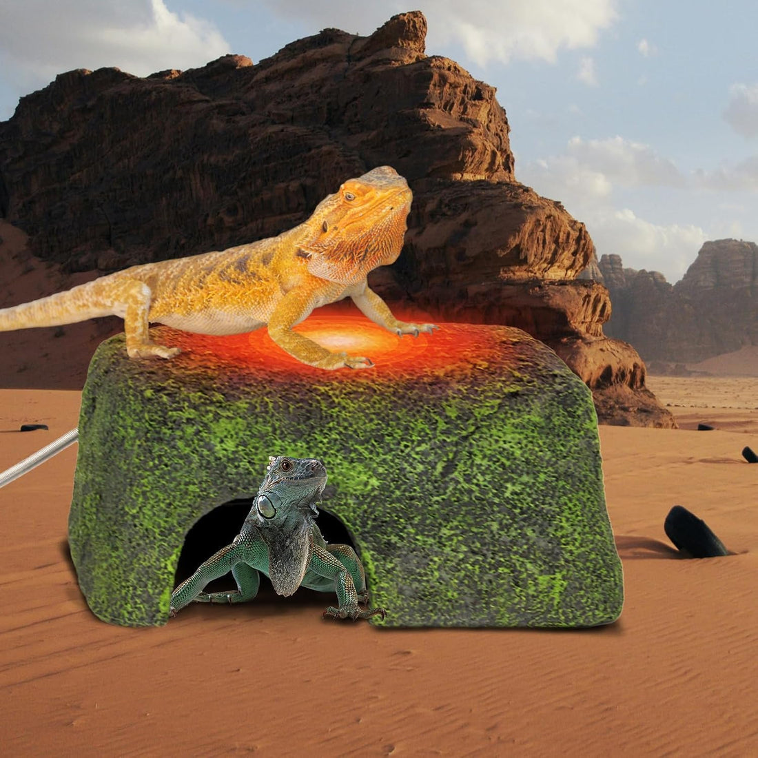 MECESOR Reptile Hide Cave with Heated Basking Platform