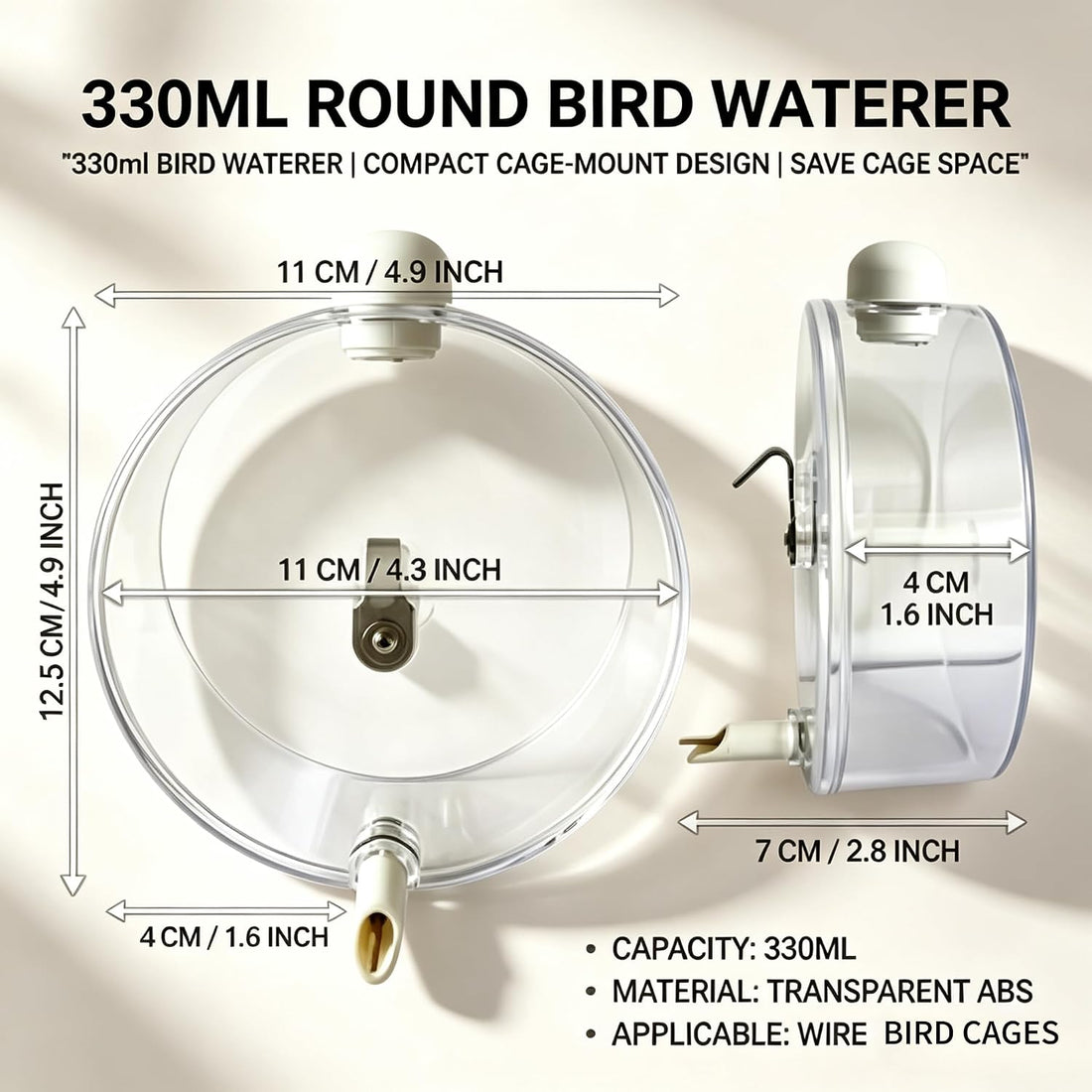 330-Milliliter Top-Fill Bird Water Dispenser with No-Drip Brass Pin