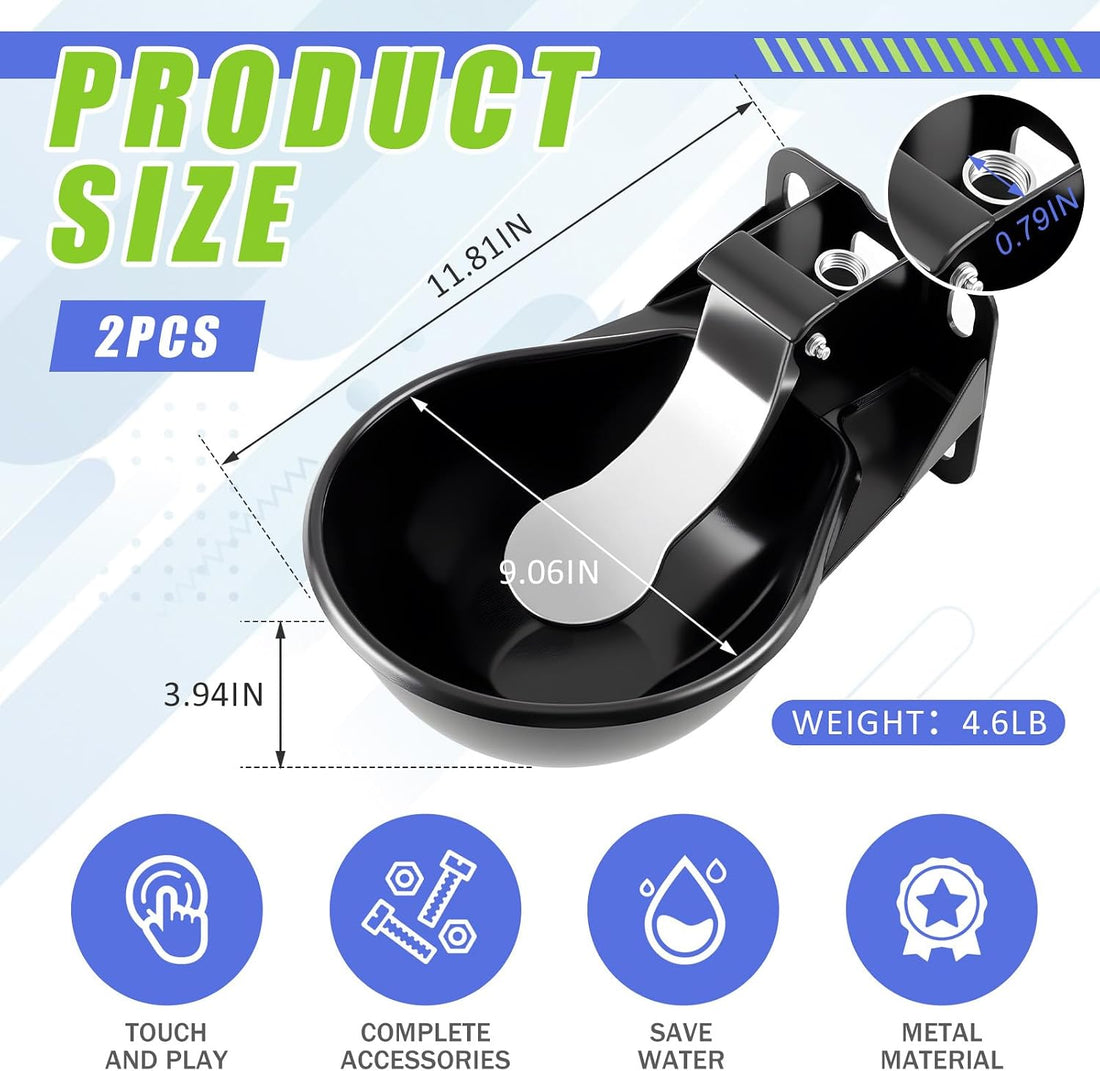 2 Pcs 2.5 L/ 0.66 Gal Automatic Livestock Waterer, Stainless Steel