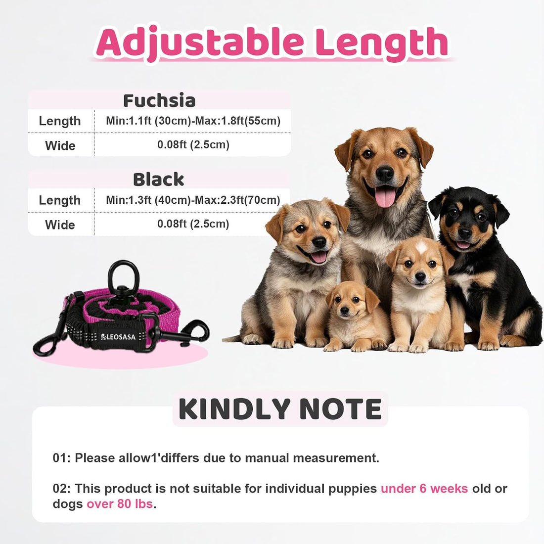 LEOSASA Double Dog Leash - 360°Swivel Tangle Free Splitter Attachment