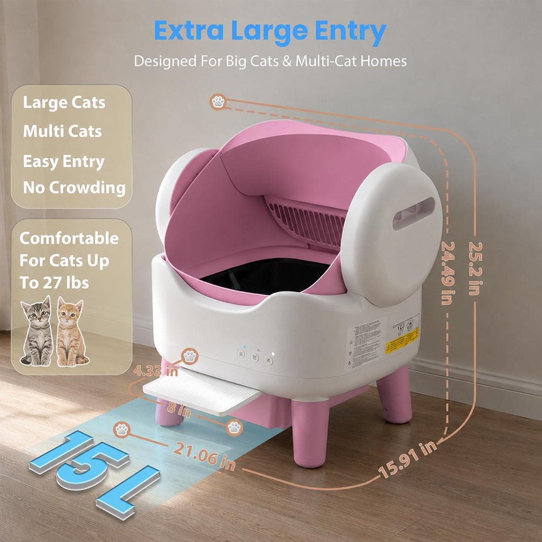 RPZ Self Cleaning Litter Box with APP, Automatic Litter Box for Cats