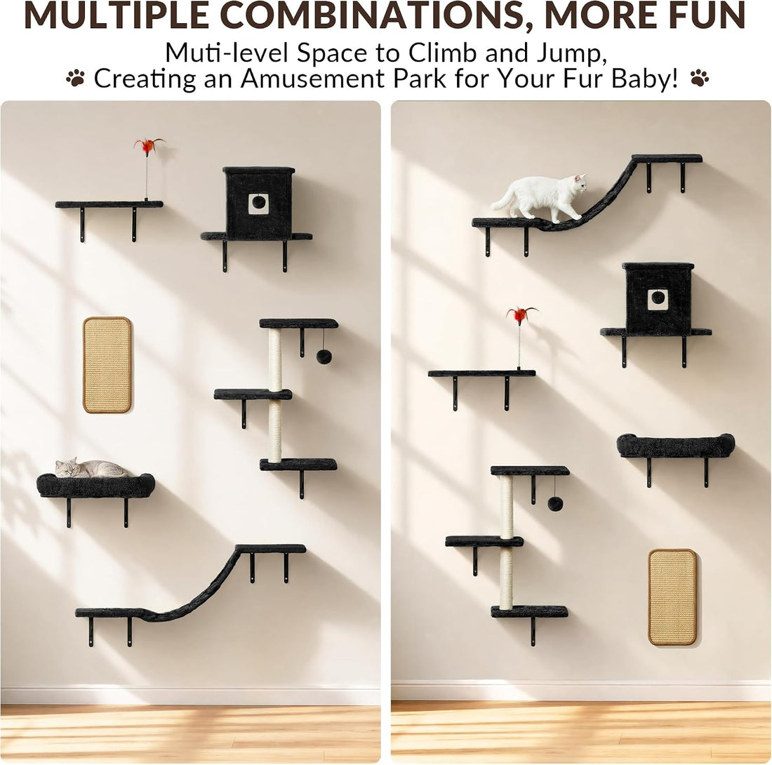 Cat Wall Shelves, 6-in-1 Cat Wall Furniture Set