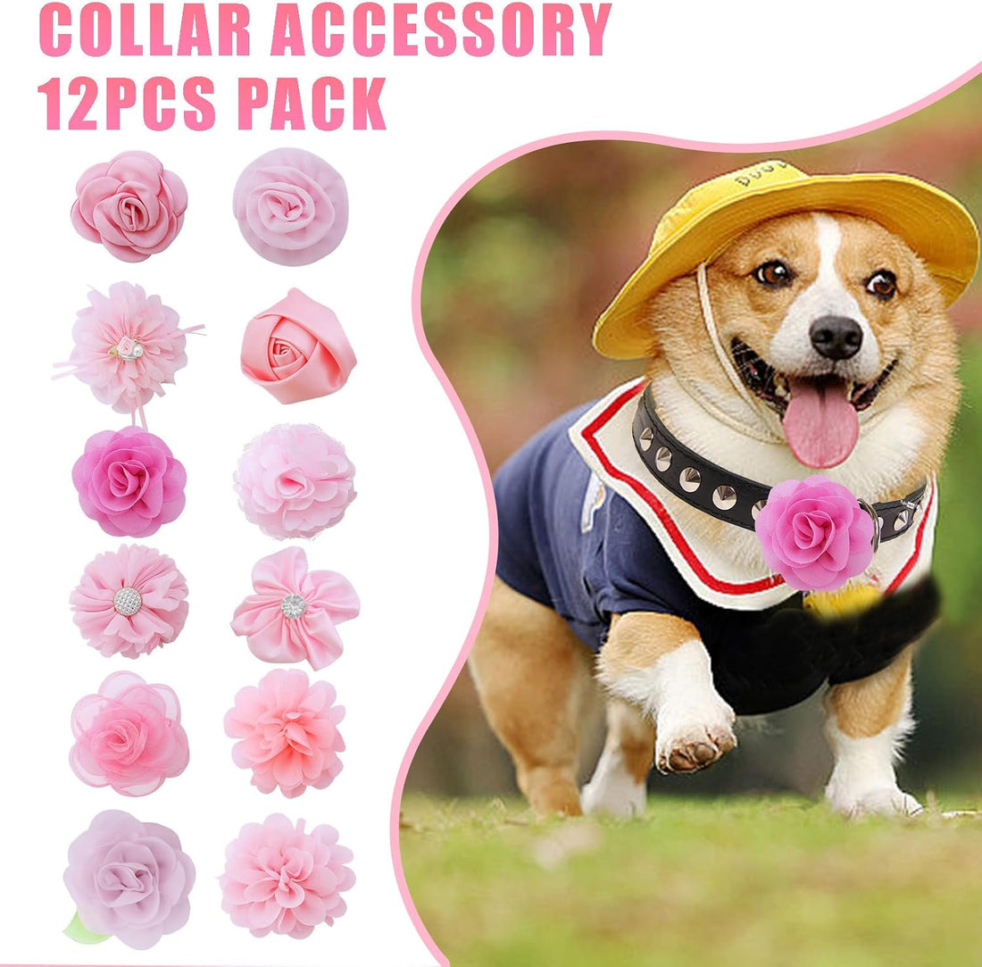 12 Pcs Pink Dog Collar Flowers Cat Collar Flower Attachment