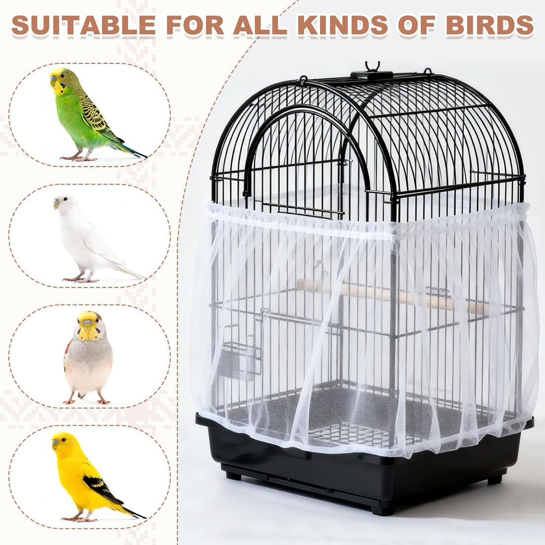 Bird Cage Seed Catcher, Bird Cage Net Cover Seeds Guard
