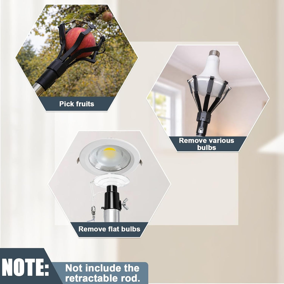 Light Bulb Changer Set with Suction Cup & Cage Changer, Black (4 Pcs)