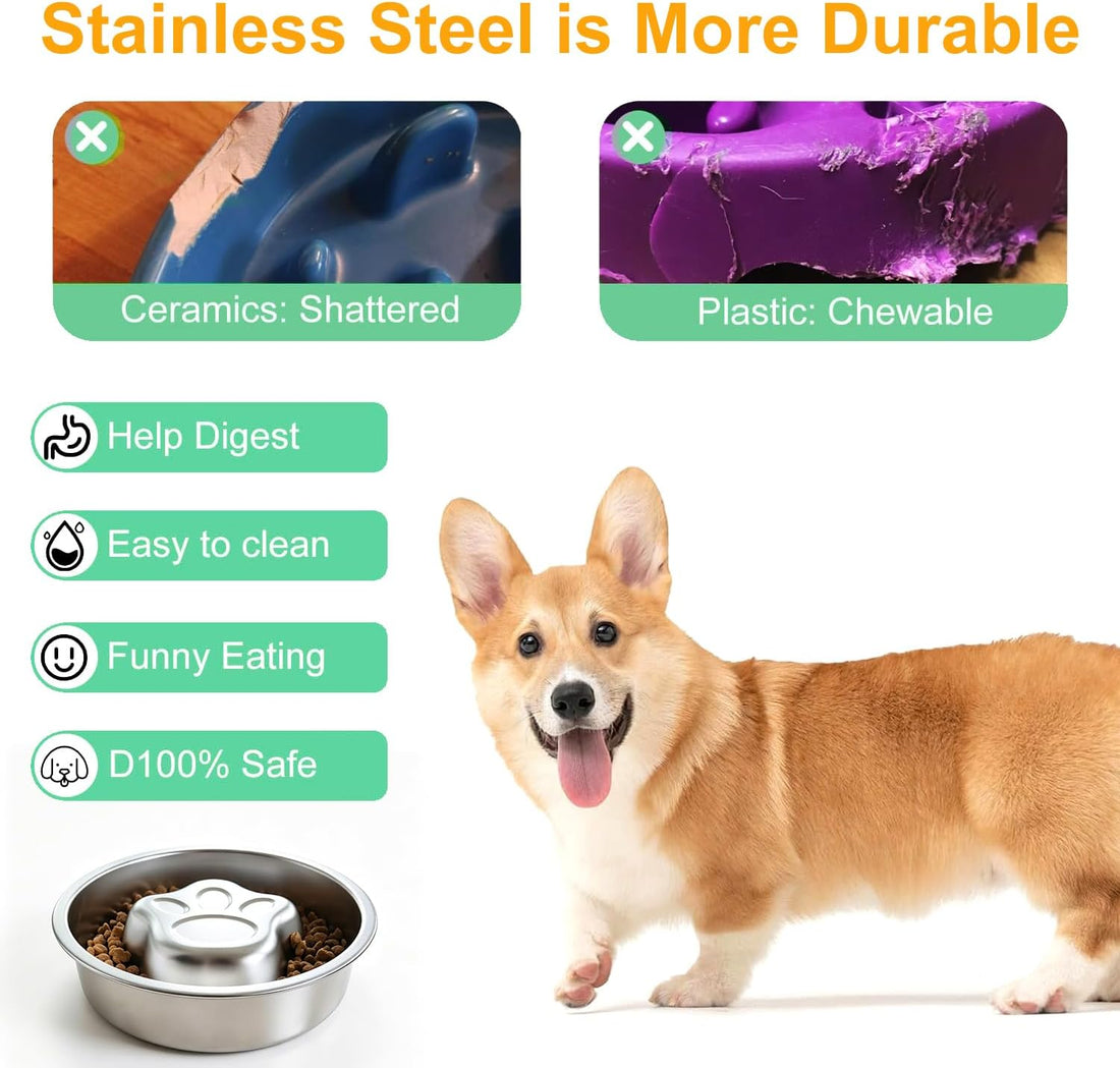 Stainless Steel Slow Feeder Dog Bowls,Slow Food Bowl for Dog & Cat