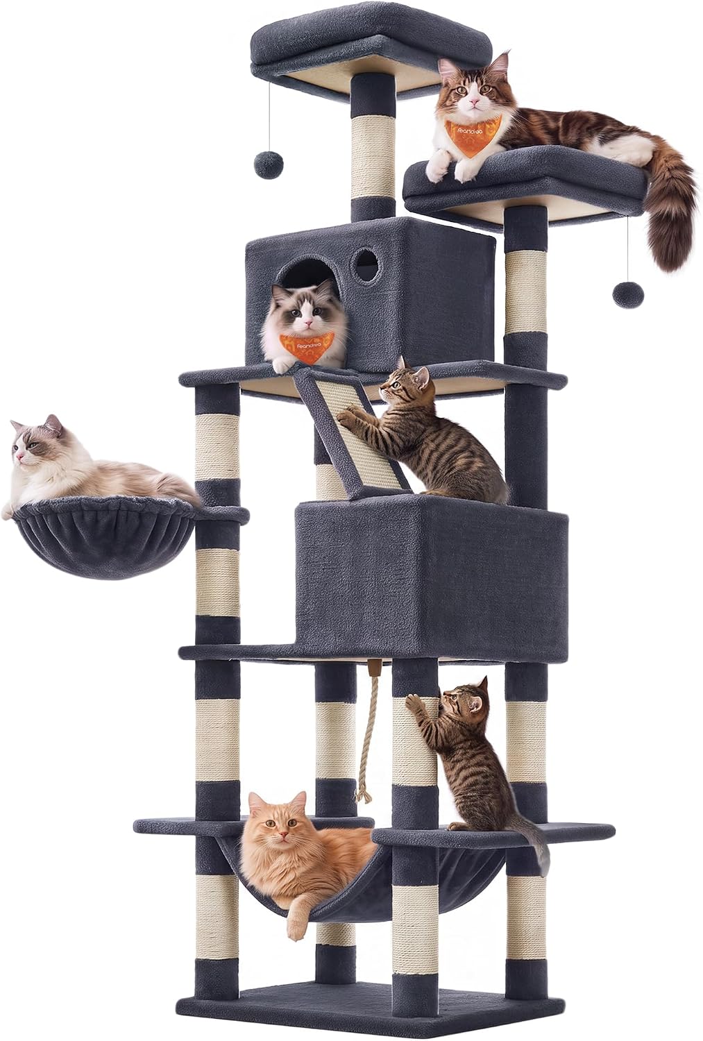Feandrea Cat Tree, 81.1-Inch Large Cat Tower, Multi-Level Condo